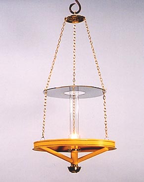 Argand Annular Chadelier circa 1840, Mustard Yellow, Black Striping, Oil-burning