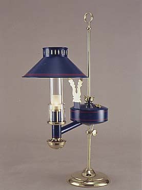 Argand Student Lamp circa 1835, Opaque Prussian Blue, Red Striping